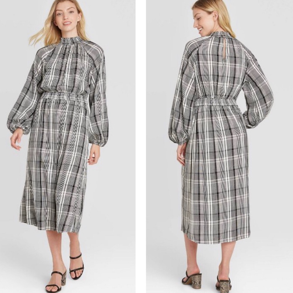 NWT A New Day Plaid Long Sleeve Smocked Dress